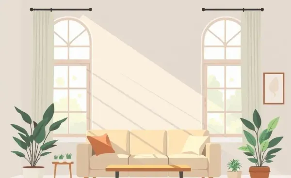 A calming living room scene with natural light and cozy furnishings