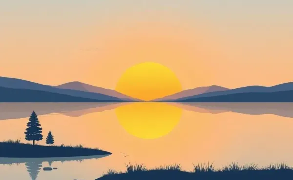 A peaceful lake at sunset with soft pastel colors