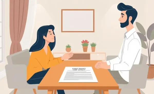 Two individuals calmly discussing shared property over a table