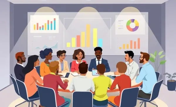 A diverse group of people discussing investing strategies around a table