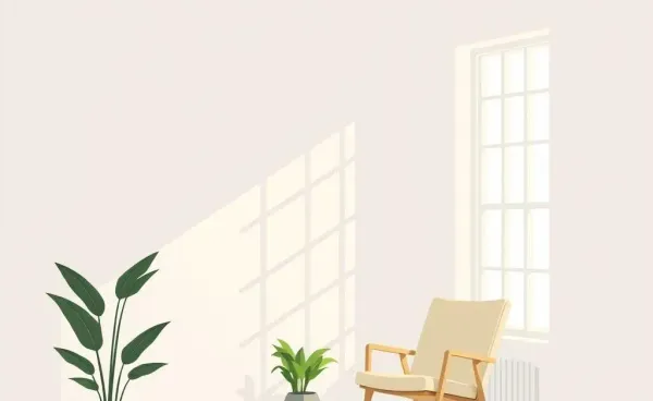 A minimalist room with sunlight streaming through the window