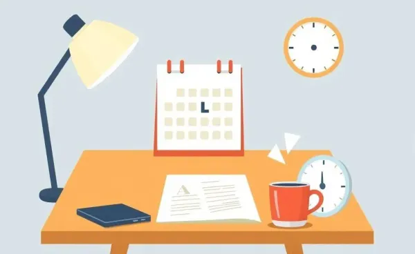 A minimalist desk setup illustrating time management