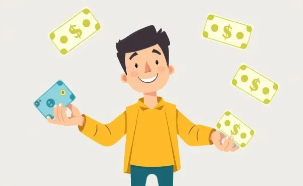 Illustration of a person skillfully managing multiple credit cards in a financially savvy way
