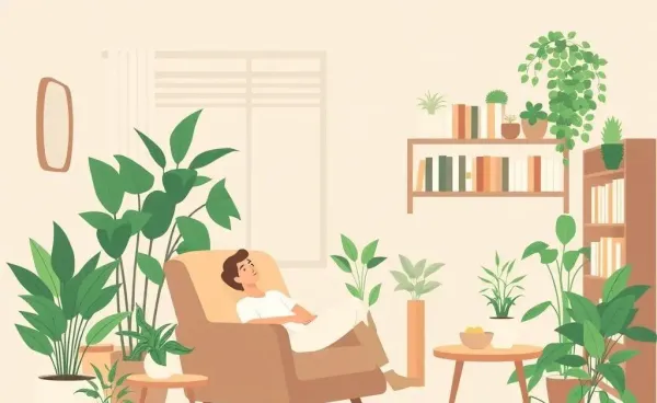 A peaceful living room setting depicting slow living