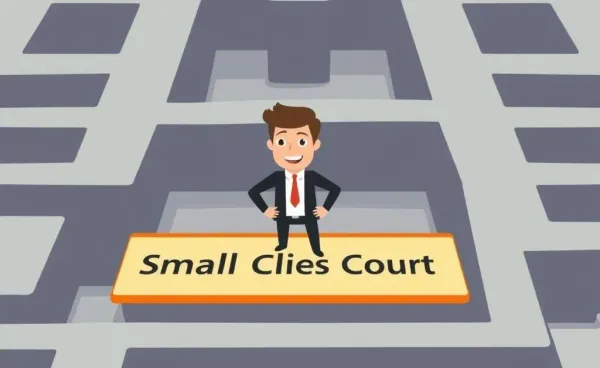 Person navigating a maze labeled 'Small Claims Court'