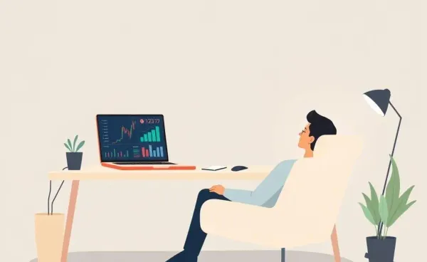 Person relaxing with financial charts on a laptop