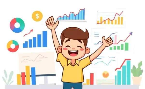 Illustration of a person surrounded by financial charts and graphs