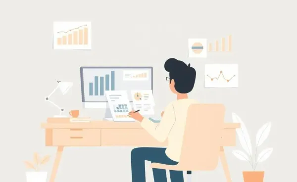Cartoon-style illustration of a person planning financial independence with charts and a calculator