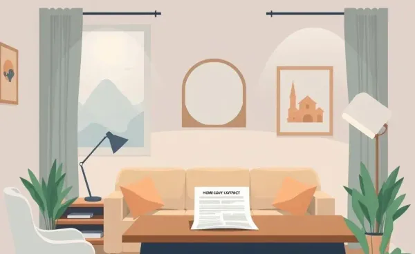 A cozy modern room with a home equity loan contract on the desk