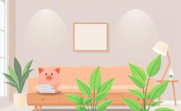 A modern living room with financial planning elements.