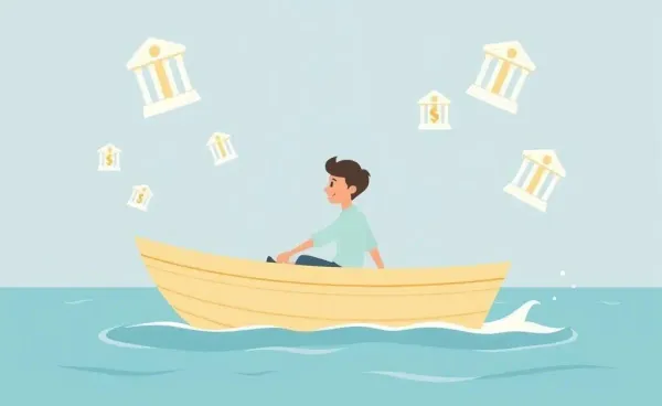 A person sailing smoothly amidst digital bank icons.