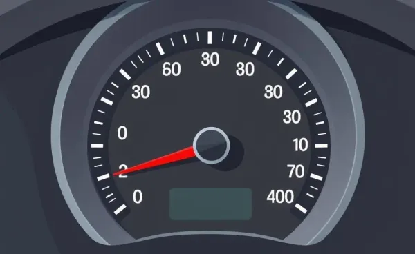 A cartoon illustration of a car speedometer needle exceeding the speed limit