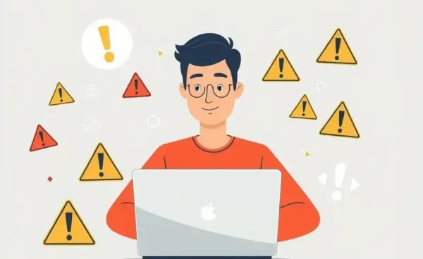 Person identifying spoofed bank messages on laptop