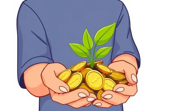 Illustration of coins with a plant growing, symbolizing investment growth.