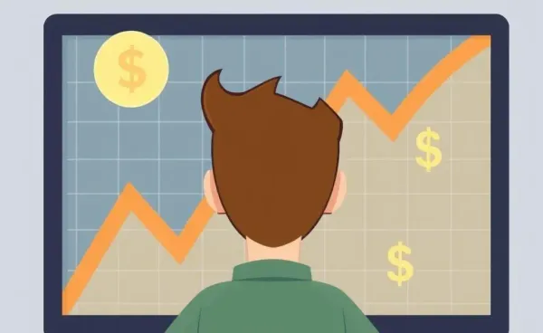 Illustration of a person analyzing a stock chart with dividend symbols