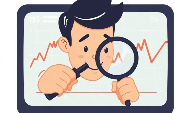 Illustration of a stock chart with a magnifying glass.