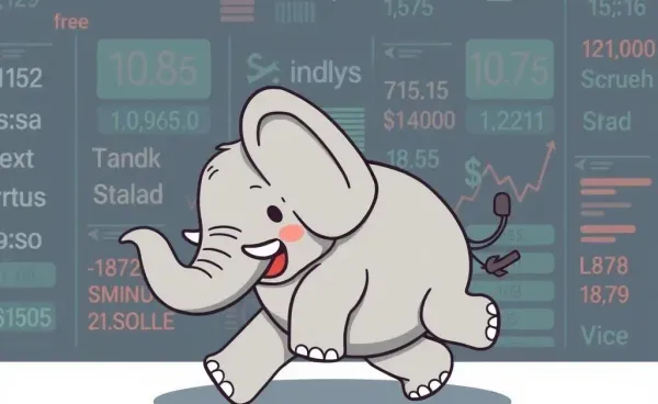 Illustration of an elephant tripping with stock tickers in the background, symbolizing market shocks