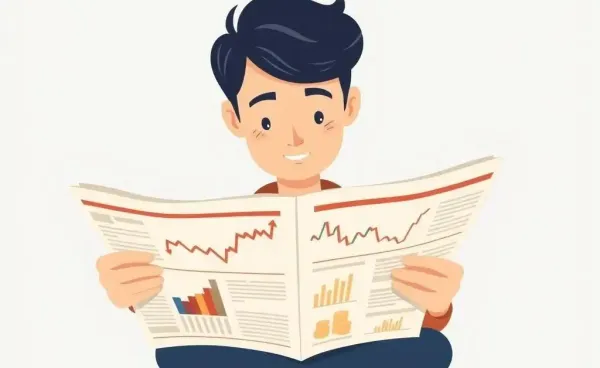 A cartoon showing a person engaging in financial planning with a newspaper