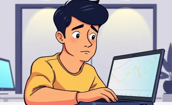 Person examining stock graphs on a laptop, contemplating a new investment strategy
