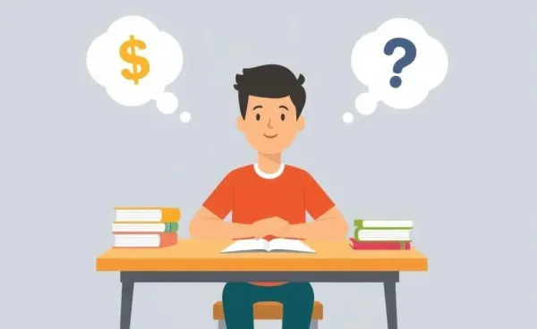 A pondering student with loan-related thoughts