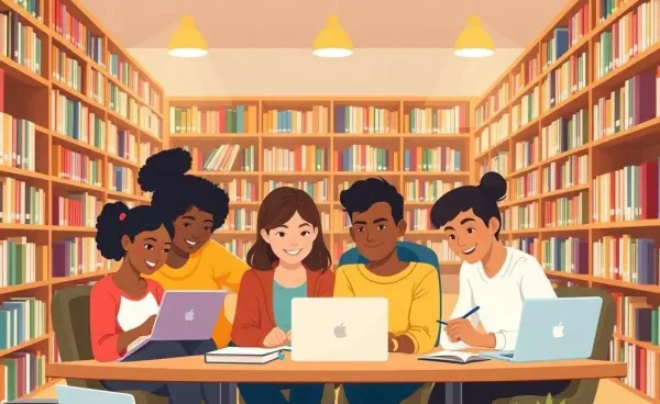 Students studying in a Canadian library
