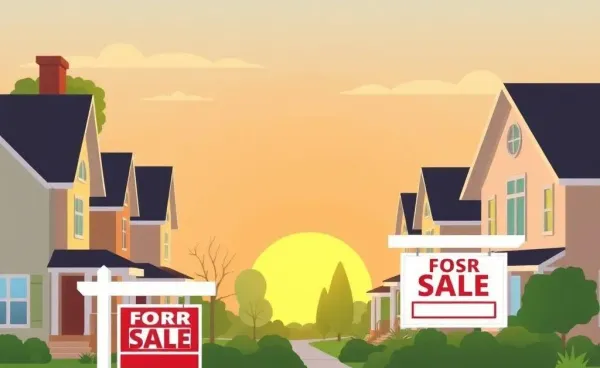 Peaceful suburban neighborhood with a house for sale