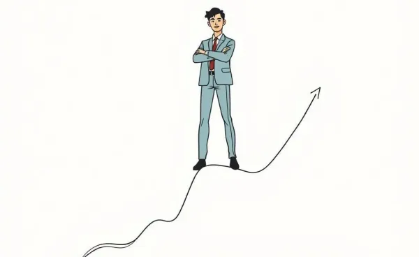 A person standing on an upward chart symbolizing successful investment
