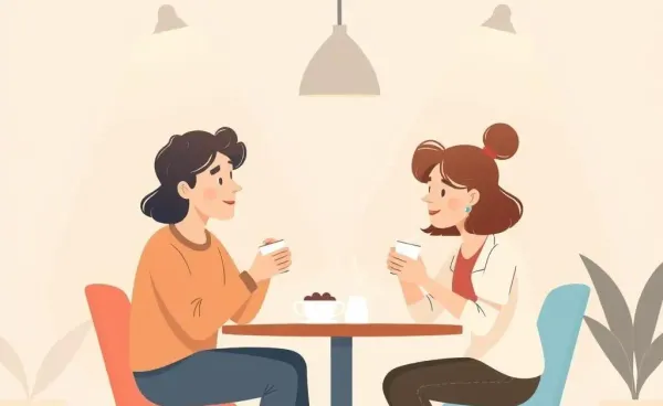 Two people having a meaningful conversation over coffee