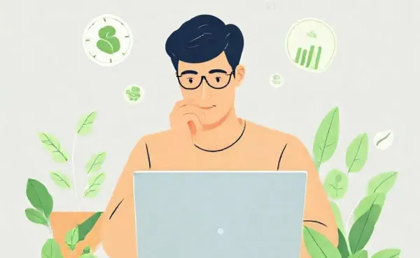 Person analyzing stock chart with eco-friendly symbols around