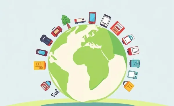Cartoon image of a globe with icons of consumer goods representing tariff impacts