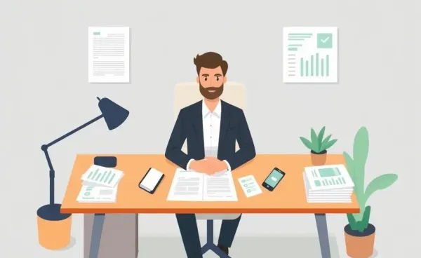 A desk with a financial planner and tax documents