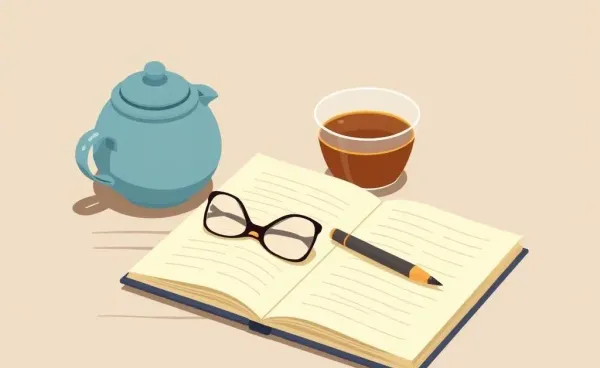 Cozy setup with tea and notebook for personal finance reflection