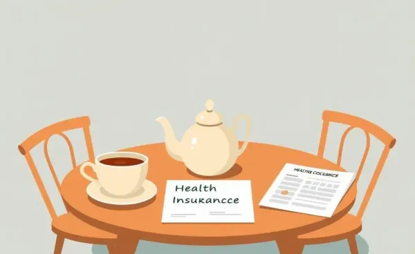Teacup with health insurance documents on a table