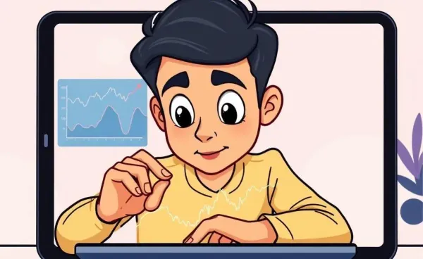 A person examining fluctuating stock charts on a tablet