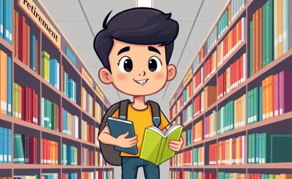 Teenager browsing financial books in a library