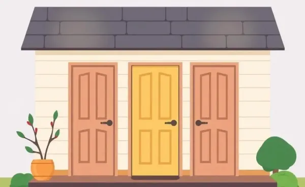 Illustration of a home with an emphasis on privacy and closed doors