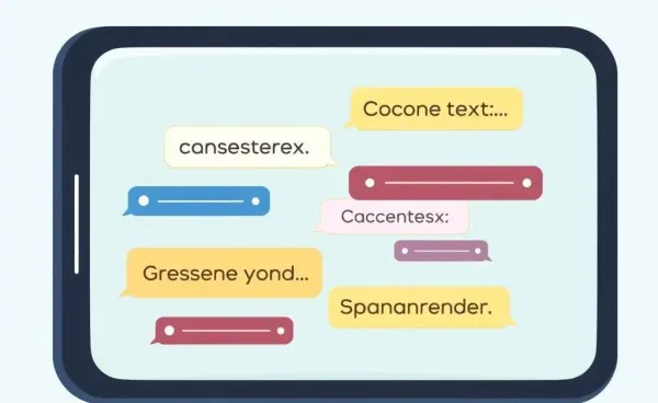 Cartoon smartphone with text codes on screen