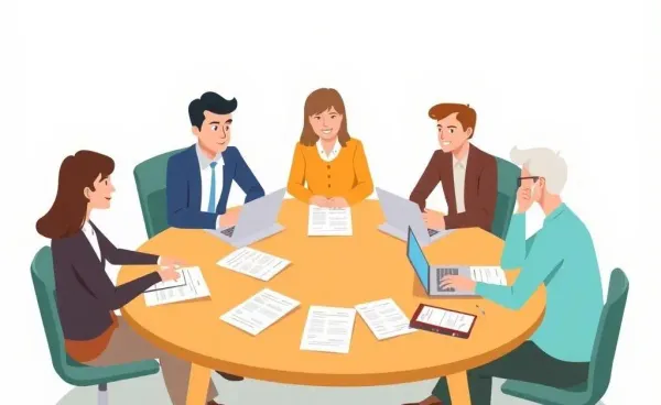 People discussing third-party liability insurance at a table