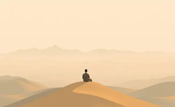A person sitting on a hilltop, contemplating their future.