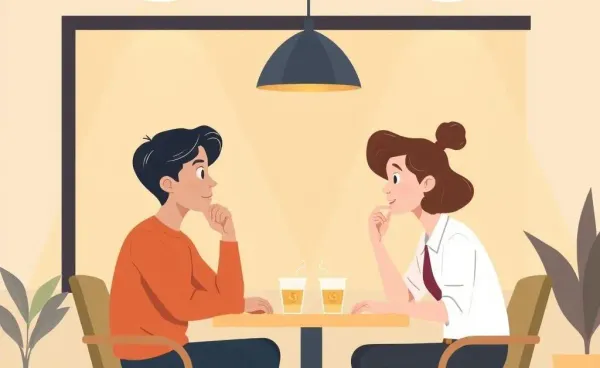 Two people discussing financial insurance at a cafe table