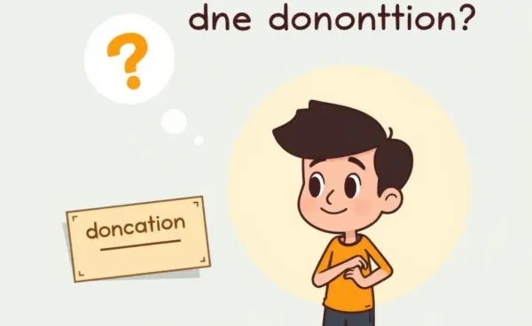 A cartoon character planning with large donation in mind, surrounded by thought bubbles