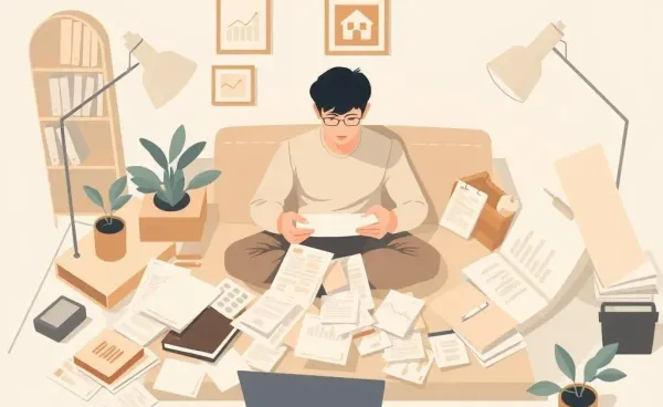 A person sitting at a desk calculating financial plans with a relaxed atmosphere