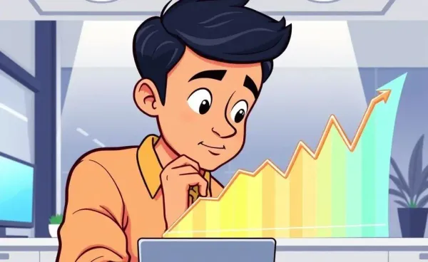 An illustration of a person examining a stock market chart thoughtfully.