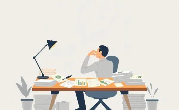 Person reflecting on financial documents at a desk