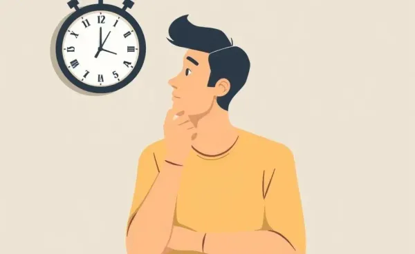 Person looking at a clock while waiting and making decisions