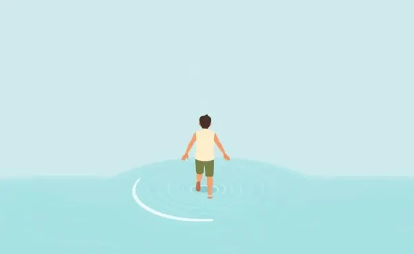 A person cautiously dipping their toes into the ocean, symbolizing beginning an investment journey