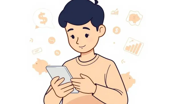 Person tracking their net worth with a smartphone and financial icons