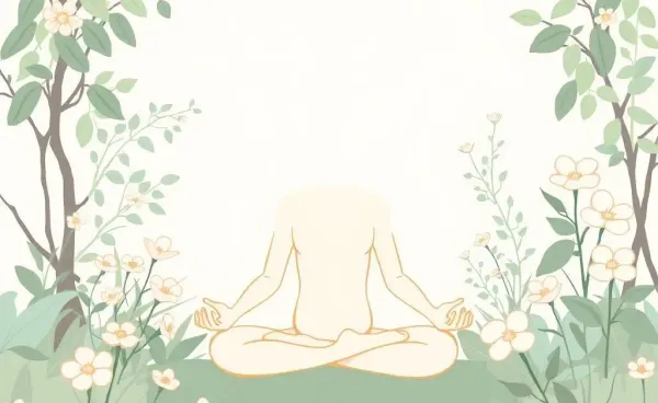 Person meditating in a tranquil garden surrounded by nature