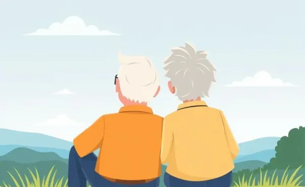 Serene elderly couple enjoying a tranquil outdoor retirement moment