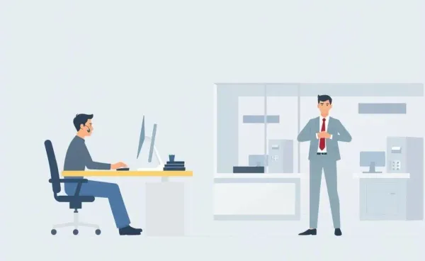 An illustration of someone moving from a call center to a bank job
